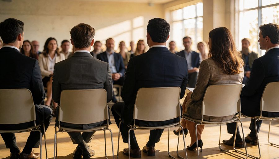 Professionals on a panel facing an audience