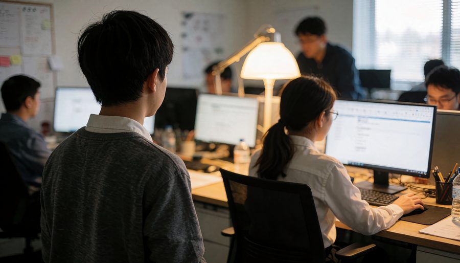A young person watching a professional work
