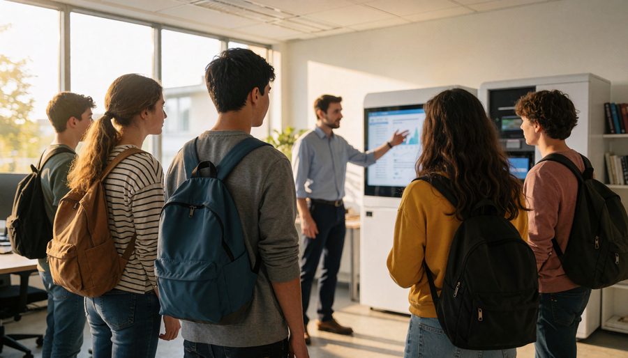 Young people touring a workplace
